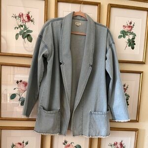POL Light Blue Denim Open-Front Jacket with Shawl Collar